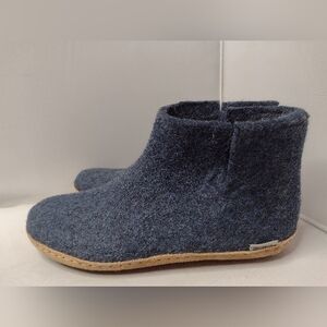 Glerups Womens Felt Boots Slippers 39 Navy Leather A5